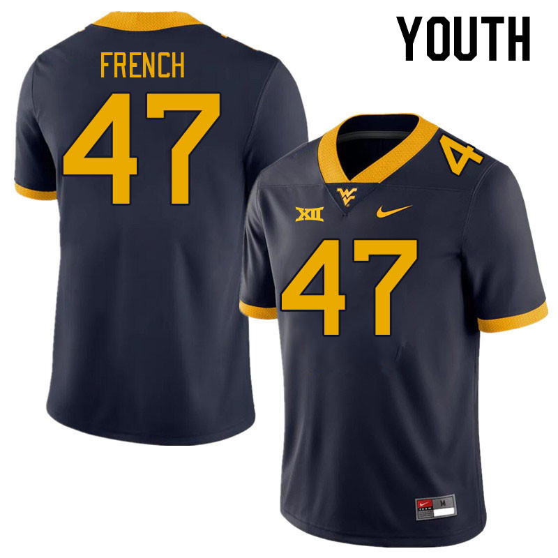 Youth #47 Ty French West Virginia Mountaineers College Football Jerseys Stitched Sale-Navy